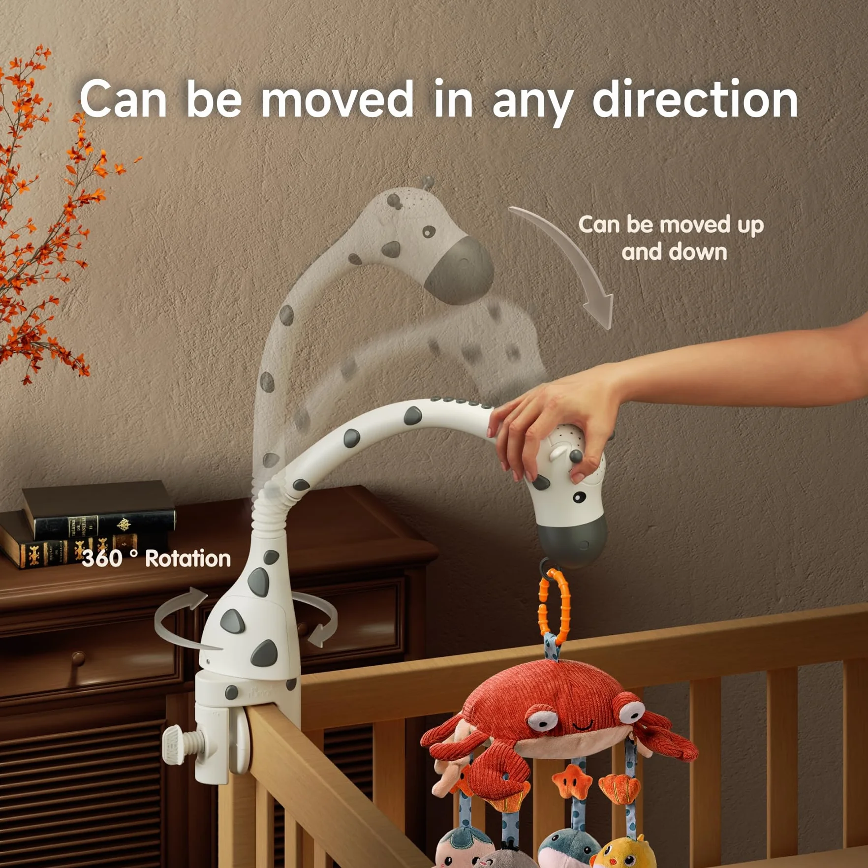 TUMAMA Mobile Baby mit Musik und Licht, drehbares und abnehmbares hängendes Mobile Baby, Spieluhr Baby für Babybett für Babys im Alter von 0–12 Monaten