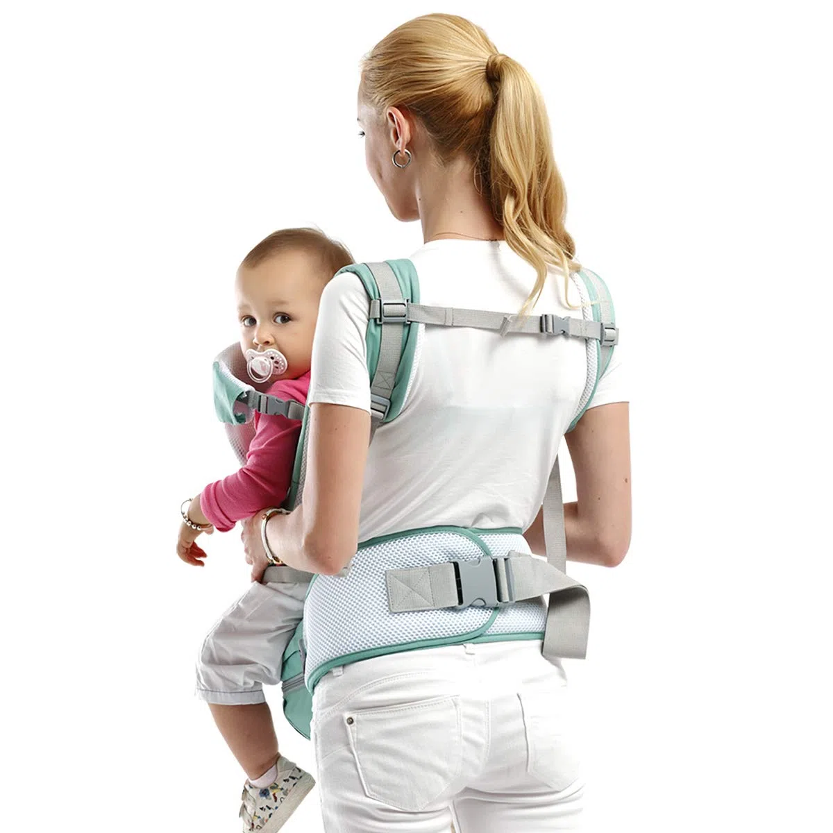SONARIN 3 in 1 Multifunktions Hipseat Baby Carrier,Babytrage,Ergonomisch,100% Baumwolle, Breathable Mesh Backing,Easy Mom(Grün)