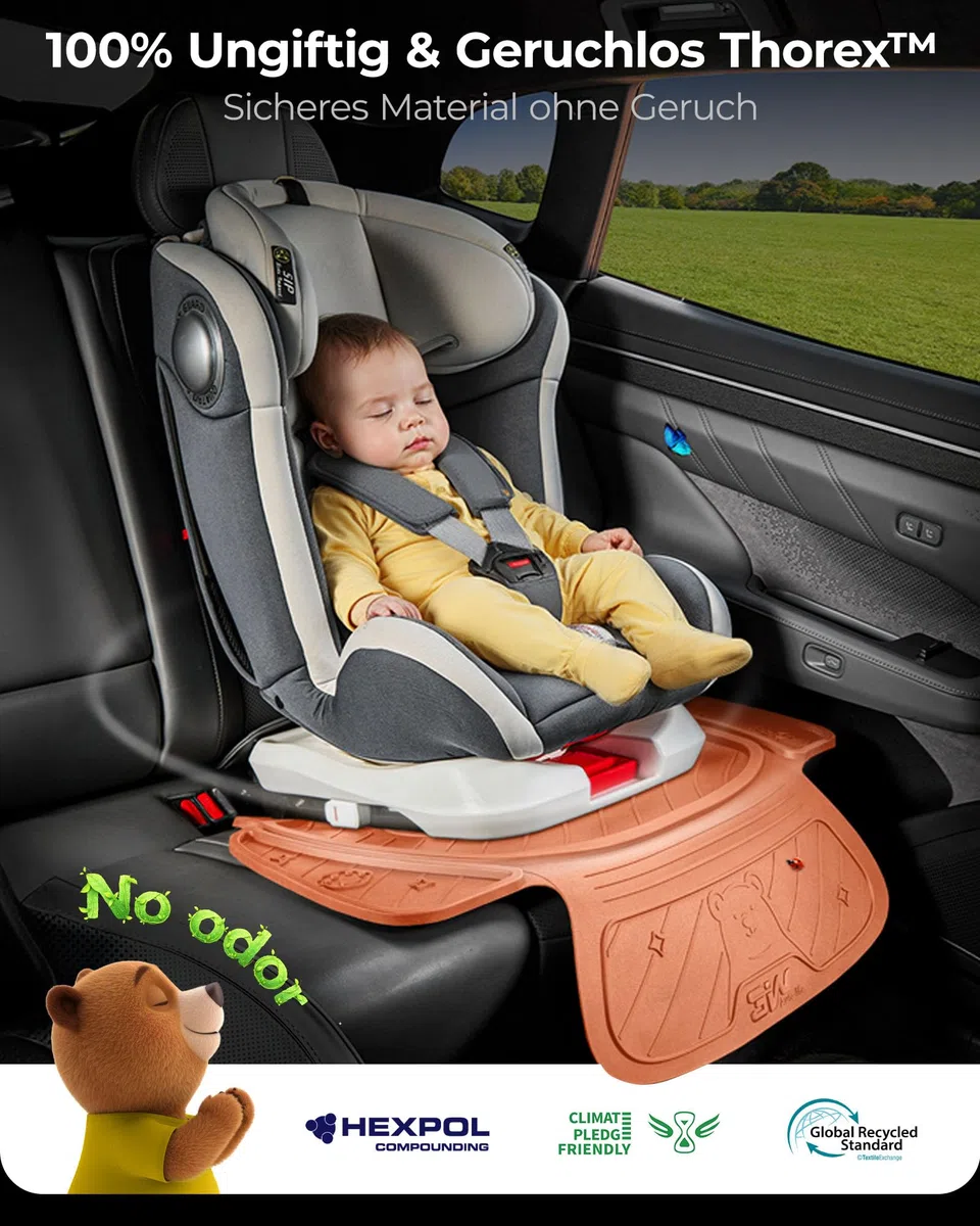 3W Orangefarben Kindersitzunterlage Autositzschoner，ISOFIX Sitzschoner Auto Kindersitz, Niedliches Bären-Design, Wasserdicht und Rutschfest, Langlebige Autositzauflage Sitzschutz, Schwarz Auto Zubehör