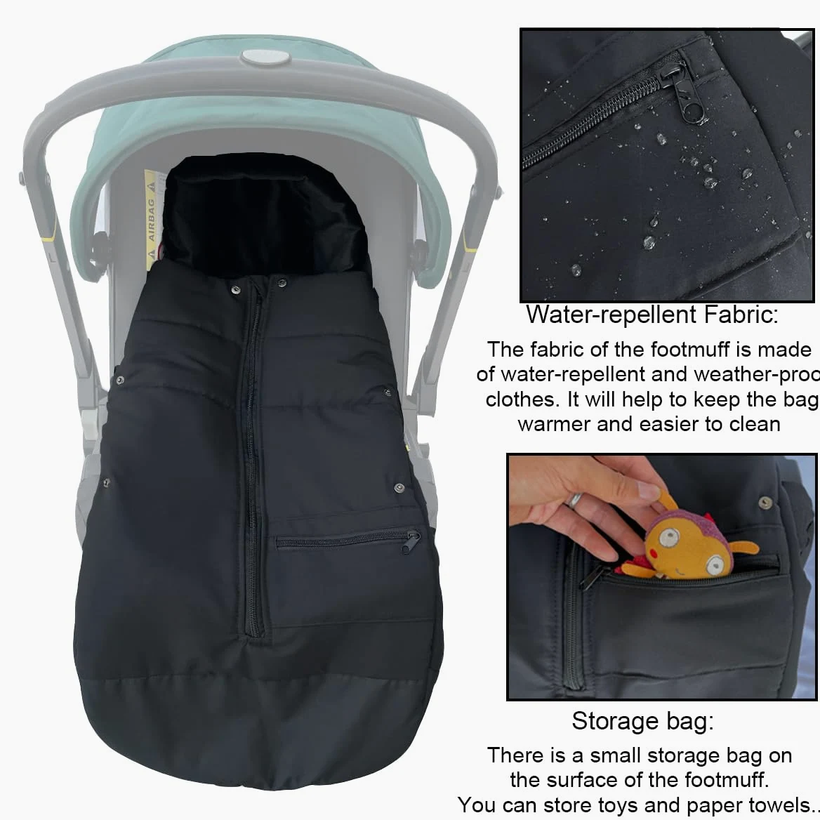 Universal Kinderwagen Warmer Fußsack Weiches Futter und Spritzfestes Gewebe kompatibel mit Doona Autositz & Kinderwagen - geeignet für 95% Autositz und Kinderwagen