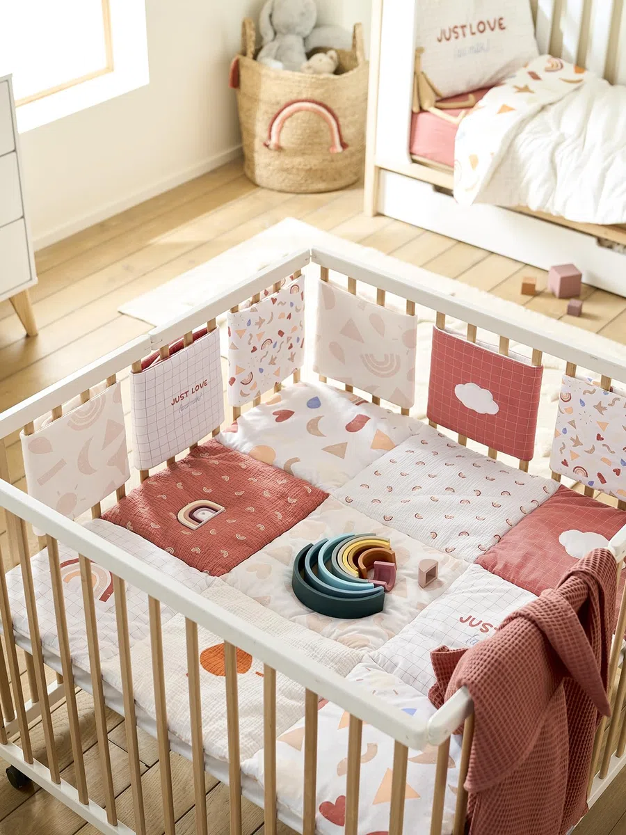 Vertbaudet Baby Spieldecke/Laufstalleinlage Happy Sky Bio-Baumwolle Mehrfarbig 100X100
