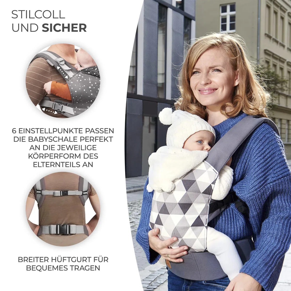 Kinderkraft Babytrage NINO CONFETTI, Rückentrage, Bauchtrage für Säuglinge und Kleinkinder, Baby Carrier, Kindertrage, Ergonomisch, aus Baumwolle, ab 3 Monate bis 20 kg, Blau