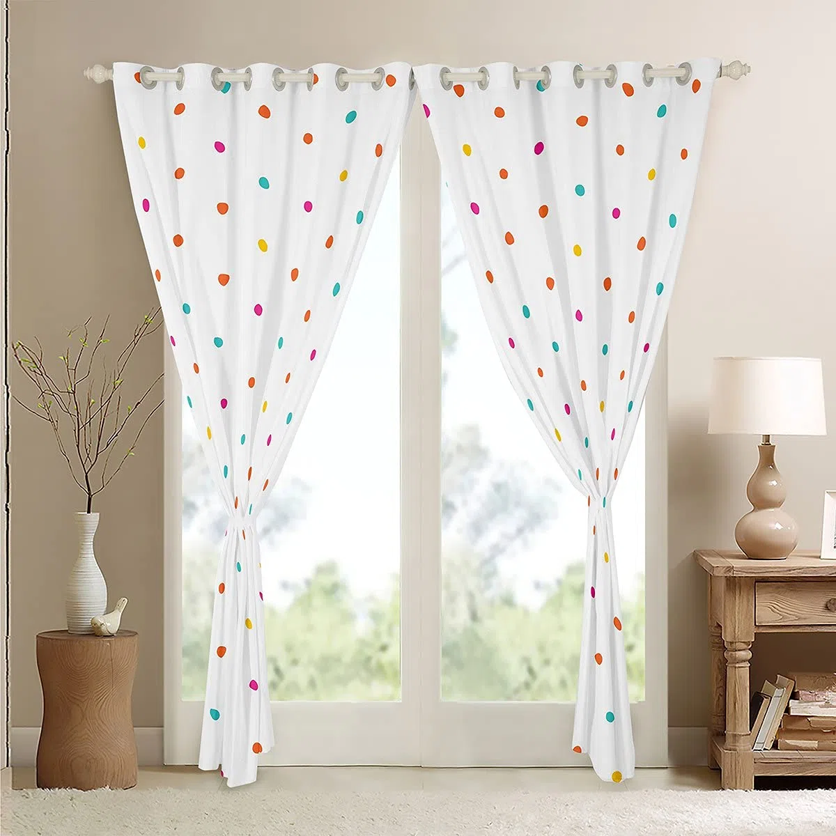Tbrand Kinderzimmer-Vorhang, bunt, gepunktet, luxuriös, hypoallergen, für Jungen und Mädchen, leichte Mikrofaser, 66 x 72 cm