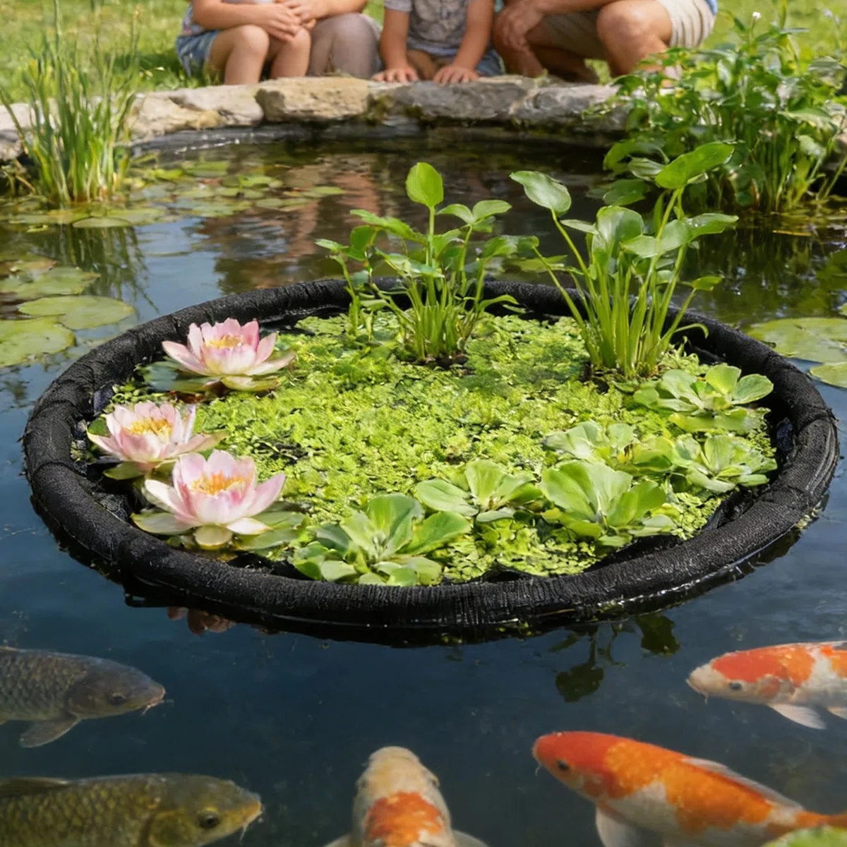 Schwimminsel Teich, 60/64/80cm Schwimmende Pflanzinsel – Pflanzenschutz Mit Feinmaschigem Netz, Wiederverwendbar. Perfekt Für Gartenteich, Fischteich, Wasserspiele. Schützt Wasserpflanzen, Fördert