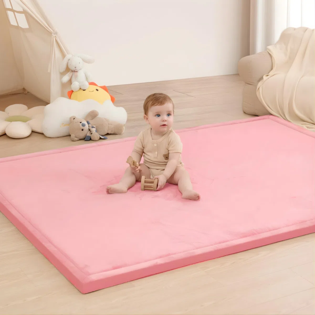 Nalaya - Baby Krabbel-& Spielmatte，Extra Dicke Krabbelmatte für Babys, 100x150x3cm, rutschfeste Spielmatte mit weichem Kurzflor, pflegeleicht – ideal für Kleinkinder und Laufstall