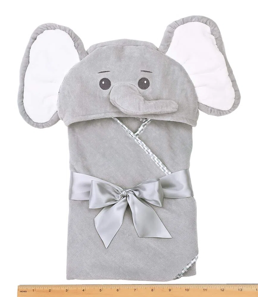 Bearington Collection Badetuch mit Elefantenhaube und Lil Pfeife für Unisex Baby 24" x 24" Grau