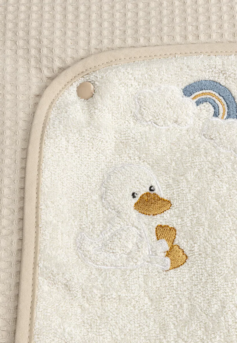 Wickelauflagenbezug 90 x 80 cm Ente Edda Lou aus Waffelpique mit abknöpfbarer Frotteeauflage, ecru