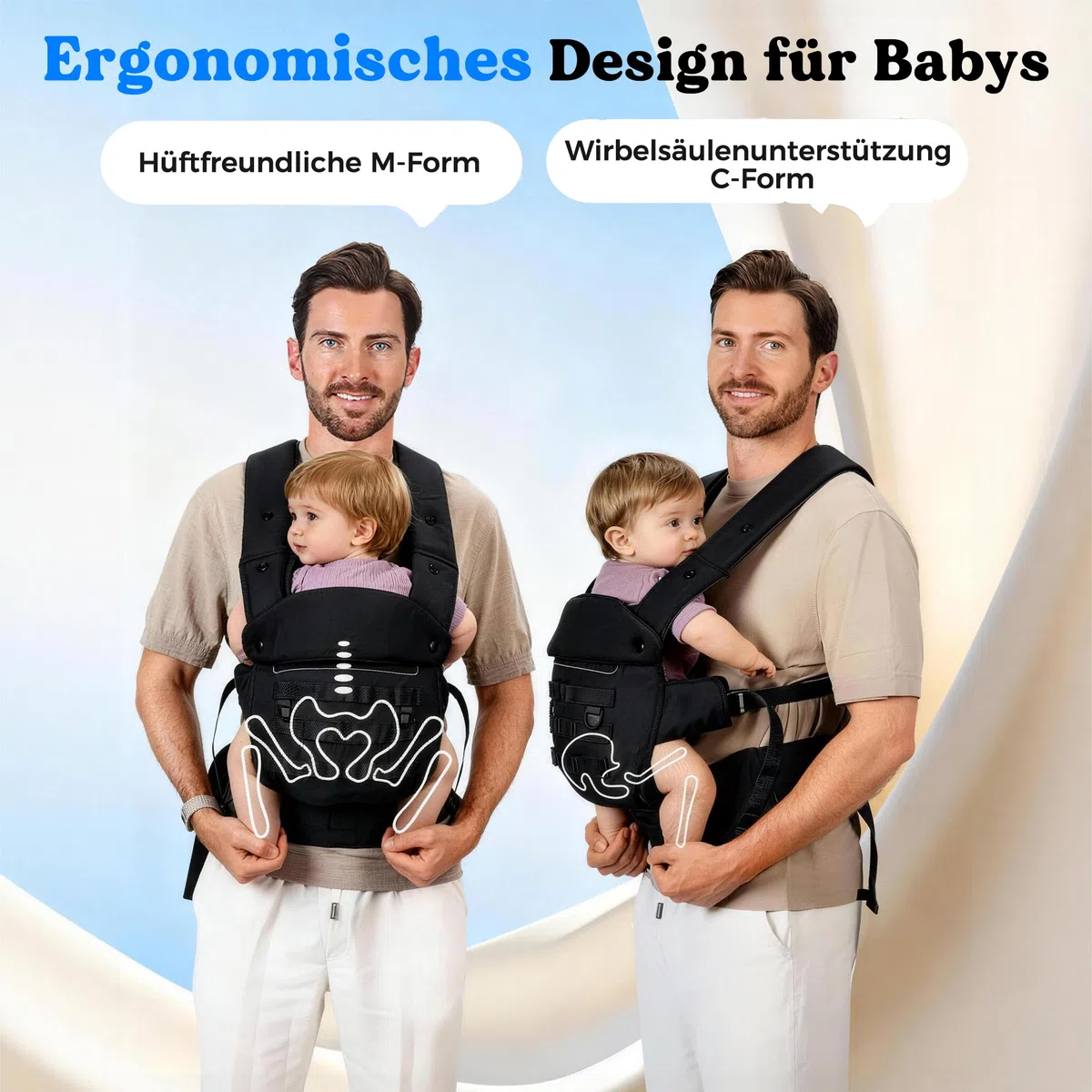 Babytrage für Papa, Ergonomische Baby Trage mit Hüftgesunde (4-36 Monate), 3-in-1 Baby Carrier für 3,5-15kg, Leicht, Atmungsaktive, Einhandbedienung für Unterwegs & Reisen Schwarz