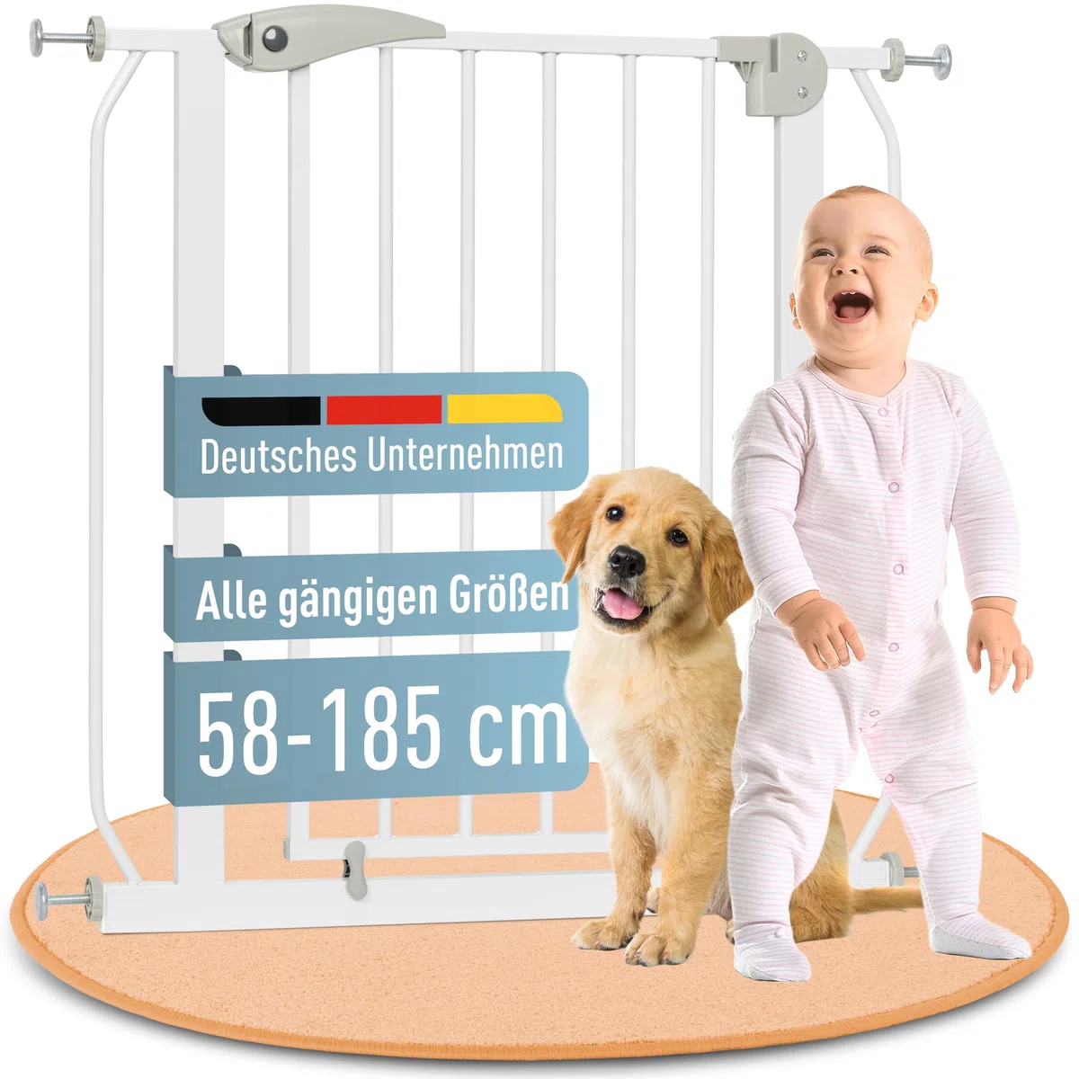 IB STYLE Türschutzgitter Berrin 95-105 cm - Treppenschutzgitter für Kinder, zum Klemmen, Gittertür, Ohne Bohren, Weiß Grau