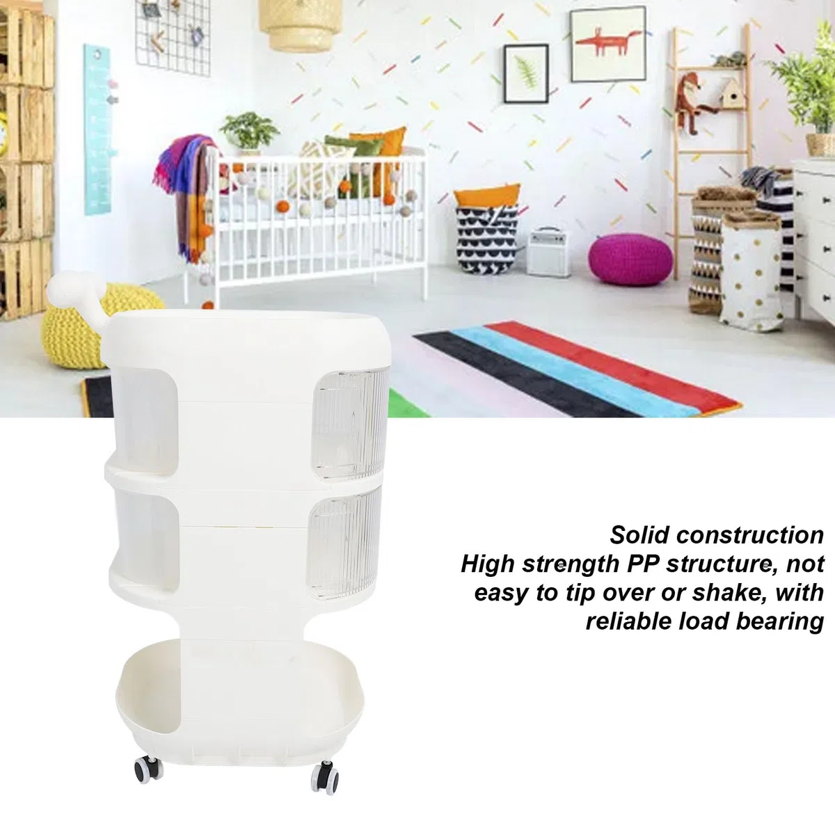 FTVOGUE Baby-Aufbewahrungswagen, Rollender Aufbewahrungswagen aus PP, 77 X 47 X 32 Cm, Faltbarer Mobiler Snack-Organizer mit Rädern, 3-stufiger Allzweckwagen für Kinderzimmer, Schlafzimmer, Wohnzimmer