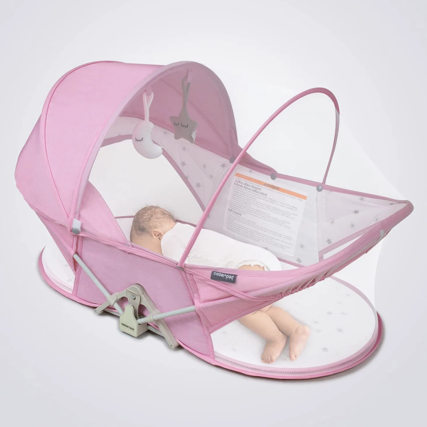 beberoad Baby Reisebett - Stubenwagen - Leicht - Portable Reisebettzelt für Babys- Zweipunkt-Sicherheits-T-Lock-System - Mit Moskitohaube, Matratze und Tasche - Atmungsaktives Netz (Pink)