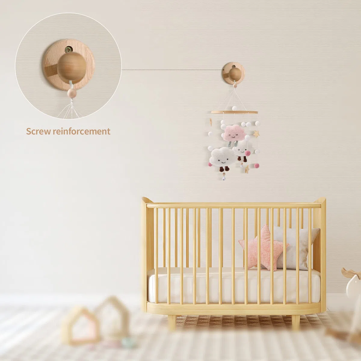 Mamimami Home 1pc Mobile Halterung Holz Mobile Baby Spieluhr Baby Mobile Gestell Mobile Wickeltisch Bettklingel Halterung （An der Wand montiert）