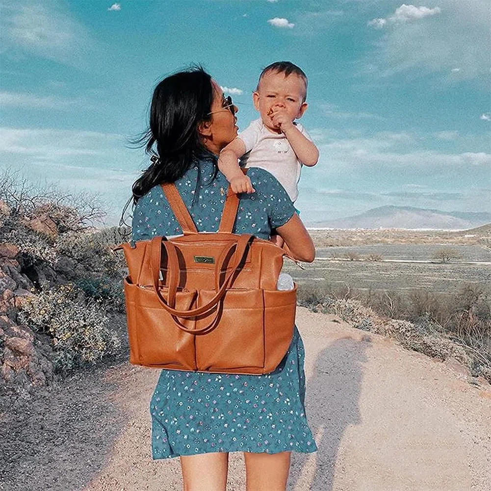 Baby Wickeltasche Miss Fong Wickelrucksack Tote Leder Wickeltaschen mit Wickelunterlage Babytaschen für Mama und Papa, isolierte Taschen, braun