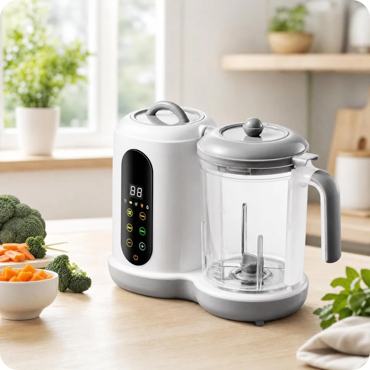 Babybrei BerührungssteuerungTasten Babynahrungsprozessor Transparent Dampfgarer mit Mixer