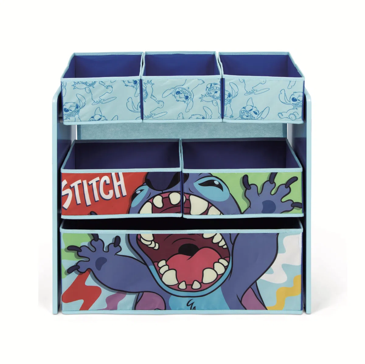 ARDITEX – Organizer aus Holz mit 6 Textilboxen mit Stitch-Motiv von Disney – 62x30x60 cm – Farbe Blau – Perfekt zum Aufbewahren von Spielzeug im Kinderzimmer