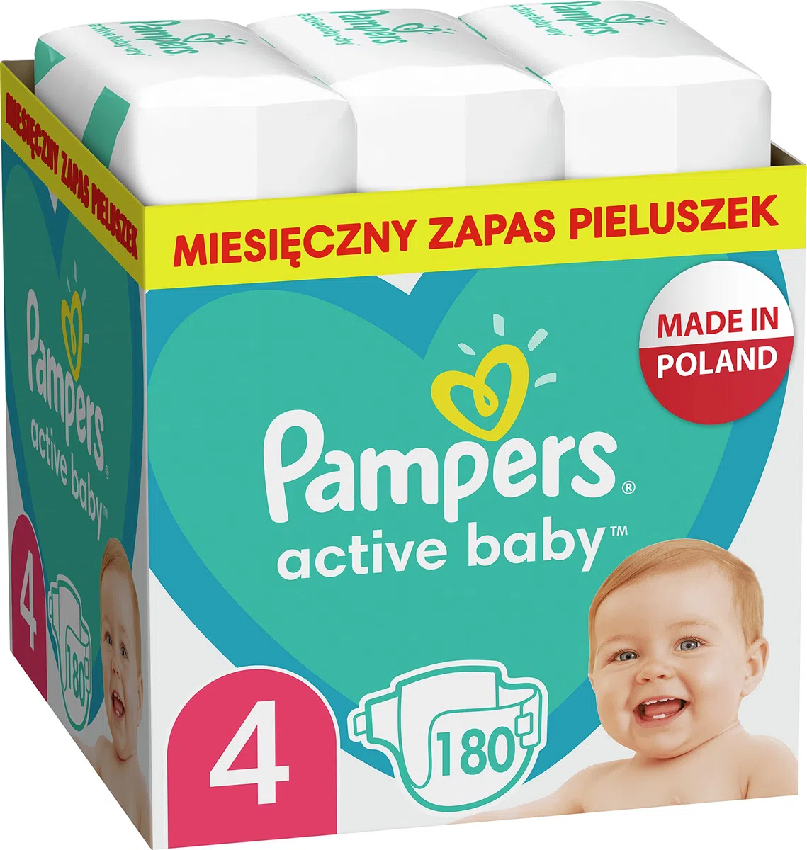 Pampers (Alte Version), Baby Windeln Größe 4 (9-14kg) Windeln, 180 Stück, Monatliche Verpackung, Durchlaufschutz Ganztägig