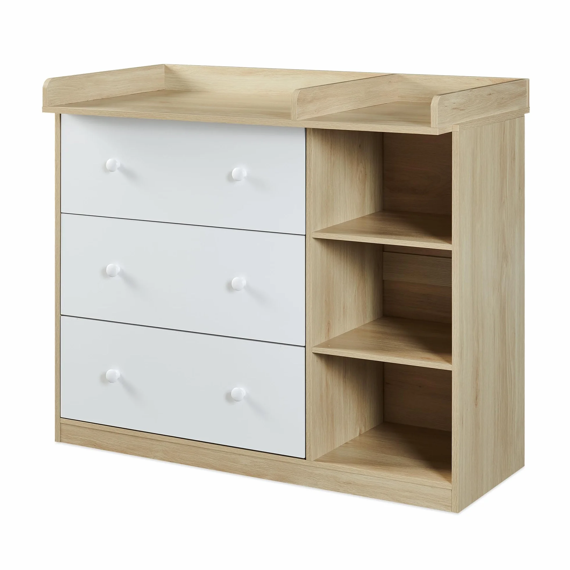 Wickelkommode Beldinupp Wickeltisch 3 Schubladen 3 Regalfächer 93 x 110 x 55 cm Eicheoptik Weiß