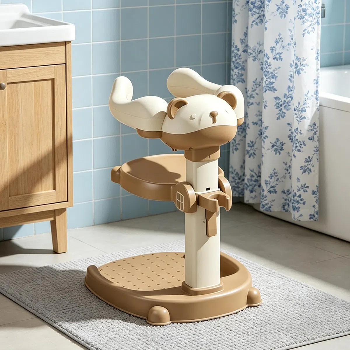 Kinder Badestützgriff Höhenverstellbarer Anti-Rutsch-Sitz Abnehmbar | Duschhilfe Badesitz für Badezimmer Hotel Badewanne Wohnheim Apartment Wickeln Ankleiden