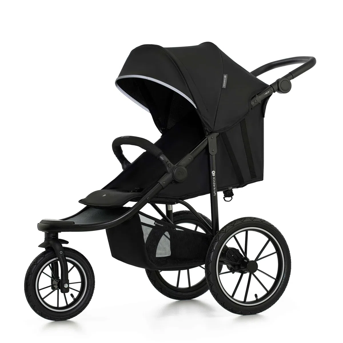 Kinderkraft HELSI 2 Buggy bis 27 kg, Buggy ab Geburt, Kinderwagen mit großen Luftreifen, Liegefunktion, verstellbarer Elterngriff, klappbar, Untersitzkorb, Schwarz