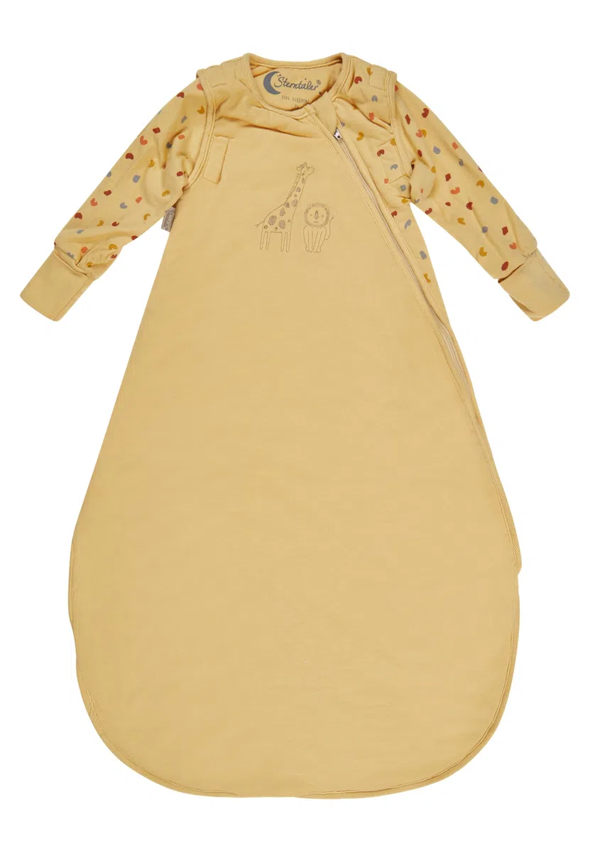 Sterntaler Schlafsack mit Armen 80cm Giraffe & Löwe – Jersey, leicht wattiert – Abnehmbare Ärmel mit Klettverschluss, Stulpen - 1,00 TOG – 2-Wege-Reißverschluss & Kabelöffnung – Baby Schlafsack