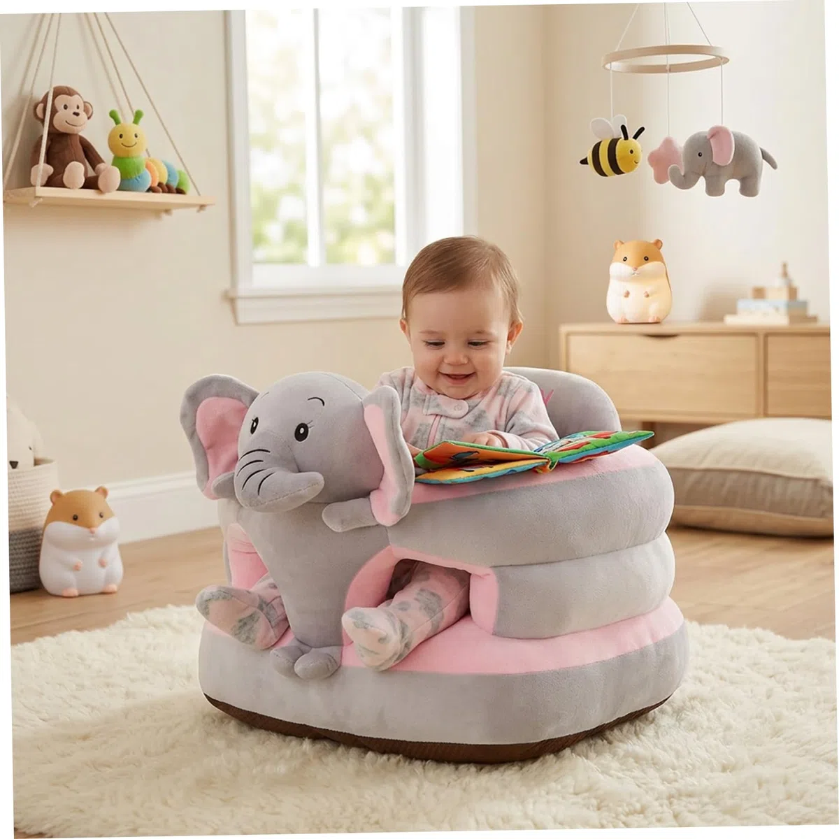 Sit-Me-Up-Bodensitz für Babys, Plüsch-Elefant-Baby-Sit-Up-Stuhl, Sitzunterstützungssofa für Kleinkinder für Schlafzimmer, Wohnzimmer, Kinderzimmer