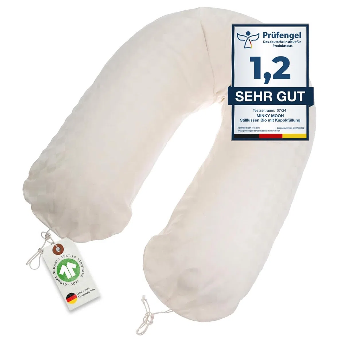 Stillkissen XXL Bio Baumwolle (Öko-Tex 100) mit Kapok Füllung (190x30cm) créme - Großes Baby-Kissen zum Schlafen, Stillen & Flasche geben, Schwangerschaftskissen & Seitenschläferkissen