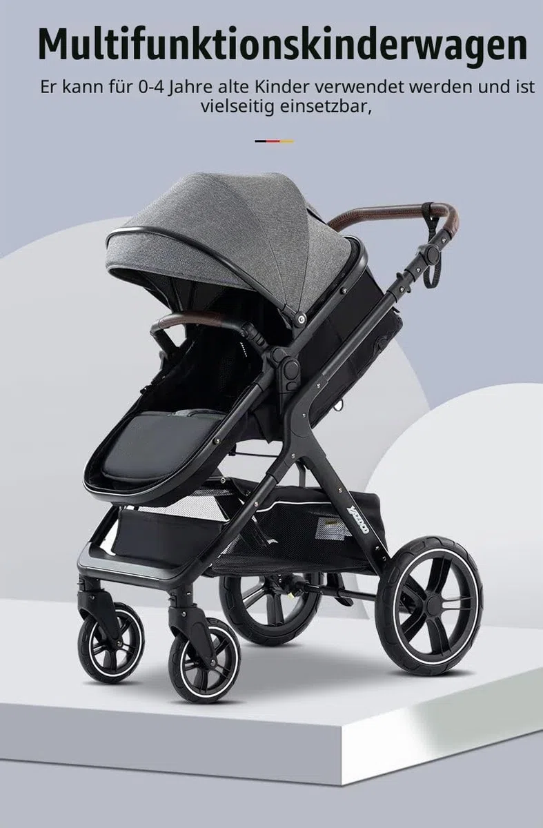 YAZOCO kinderwagen, kinderwagen 3 in 1 Kombikinderwagen reisesysteme mit Moskitonetz Regenschutz Fußsack, Zusammenklappen, Liegeposition