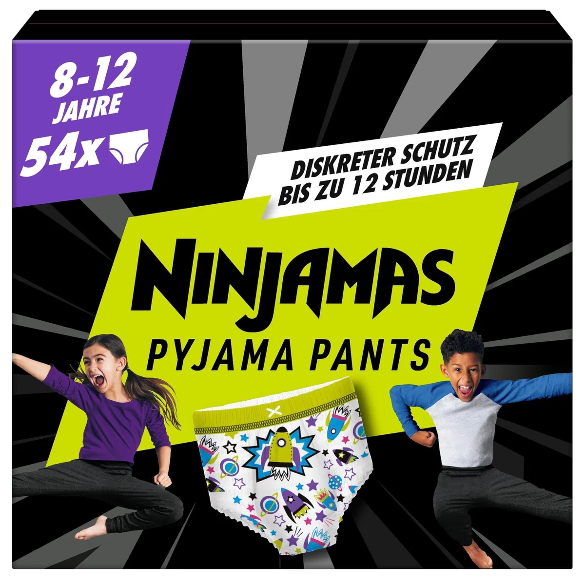 Ninjamas Pyjama Pants Raumschiff, 54 absorbierende Nachthöschen, 8 Jahre, 27kg-43kg, Auslaufschutz