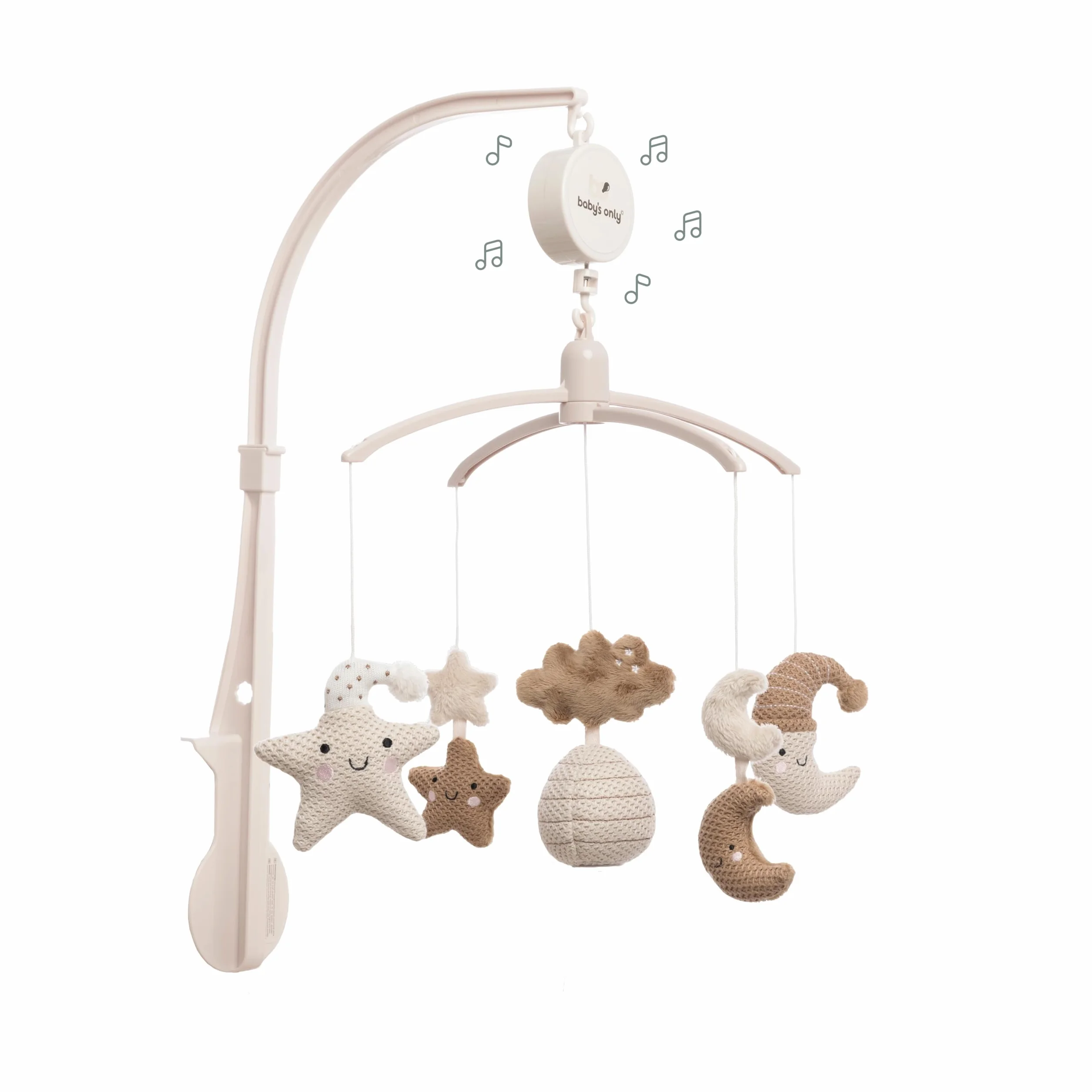 Baby's Only - Musik Mobile Baby Heaven - Mit gestrickten Figuren - Baby Spieluhr mit Musik - Einfach anzubringen - Mobile Baby mit Musik - Für Jungen und Mädchen - Clay/Warm Linen
