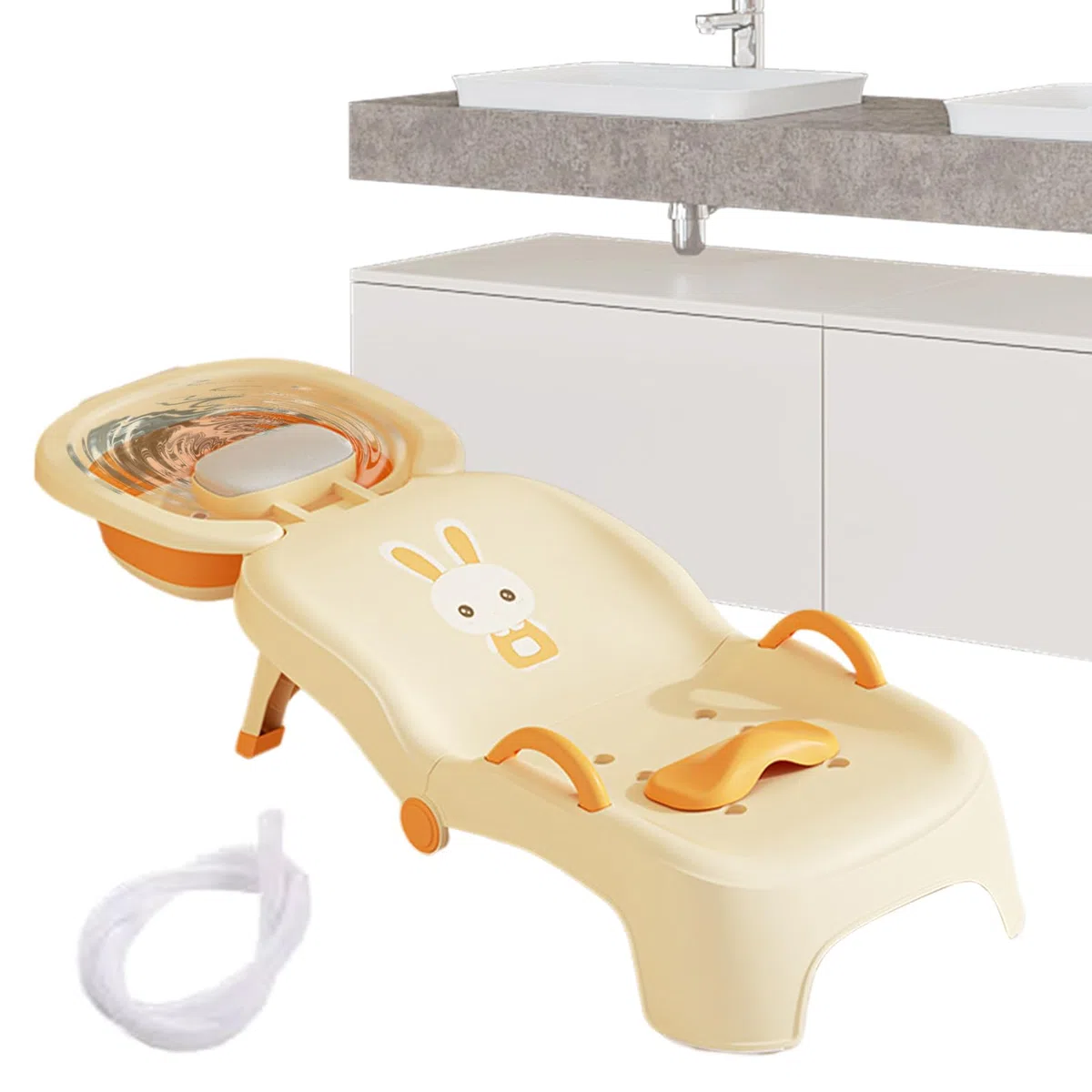 Baby-Shampoo-Stuhl Verstellbarer, Tragbarer Und Leichter Kopfspülsitz | Faltbarer Kinder Kopfhaarspüler Salon Stuhl Haarwäsche für Mädchen und 0-10 Jahre für Zuhause Badezimmer Dusche Waschbecken