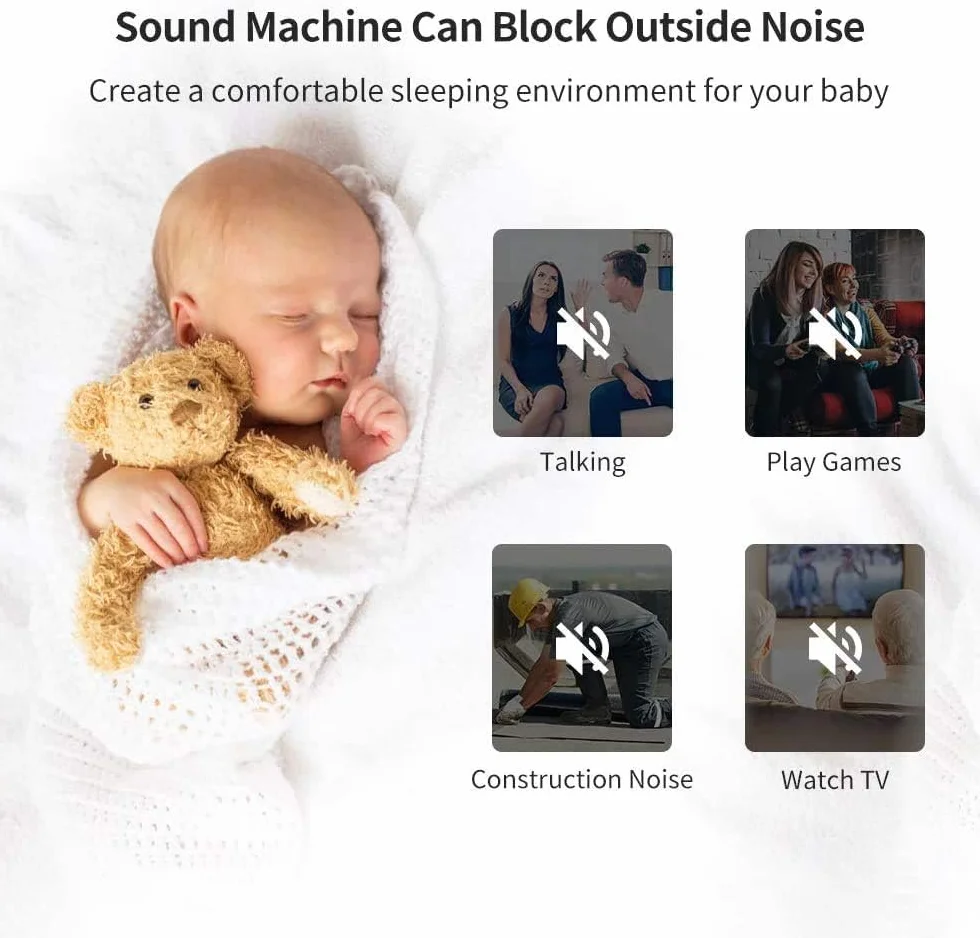 RENPHO White Noise Machine Baby, Tragbare Weißes Rauschen Sound Machine für Neugeborene, 29 Musik-Stofftier und Licht, Baby Einschlafhilfe USB Wiederaufladbar