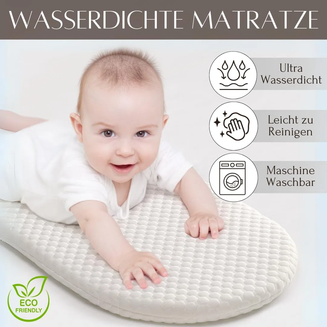 SEBRAM Wickelkorb Baby – Handgefertigte Wickelauflage mit Liebe, Wasserdichte Matratze und Tragetasche | Sicher & Schön fürs Babyzimmer – Farbe: Beige