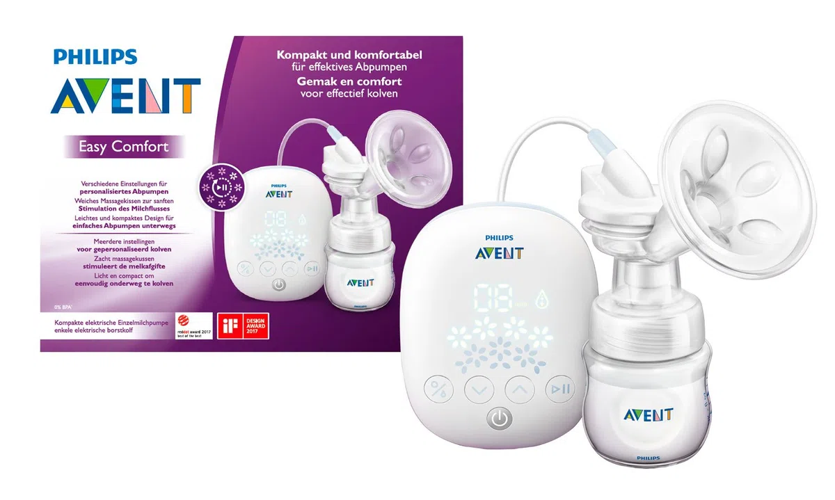 PHILIPS Avent Elektrische Einzelmilchpumpe, in Klinikqualität, Trinkrhythmus wie Ihr Baby, 125-ml-Flasche und Stilleinlagen, weiß, 5-teilig, Modell SCF395/31