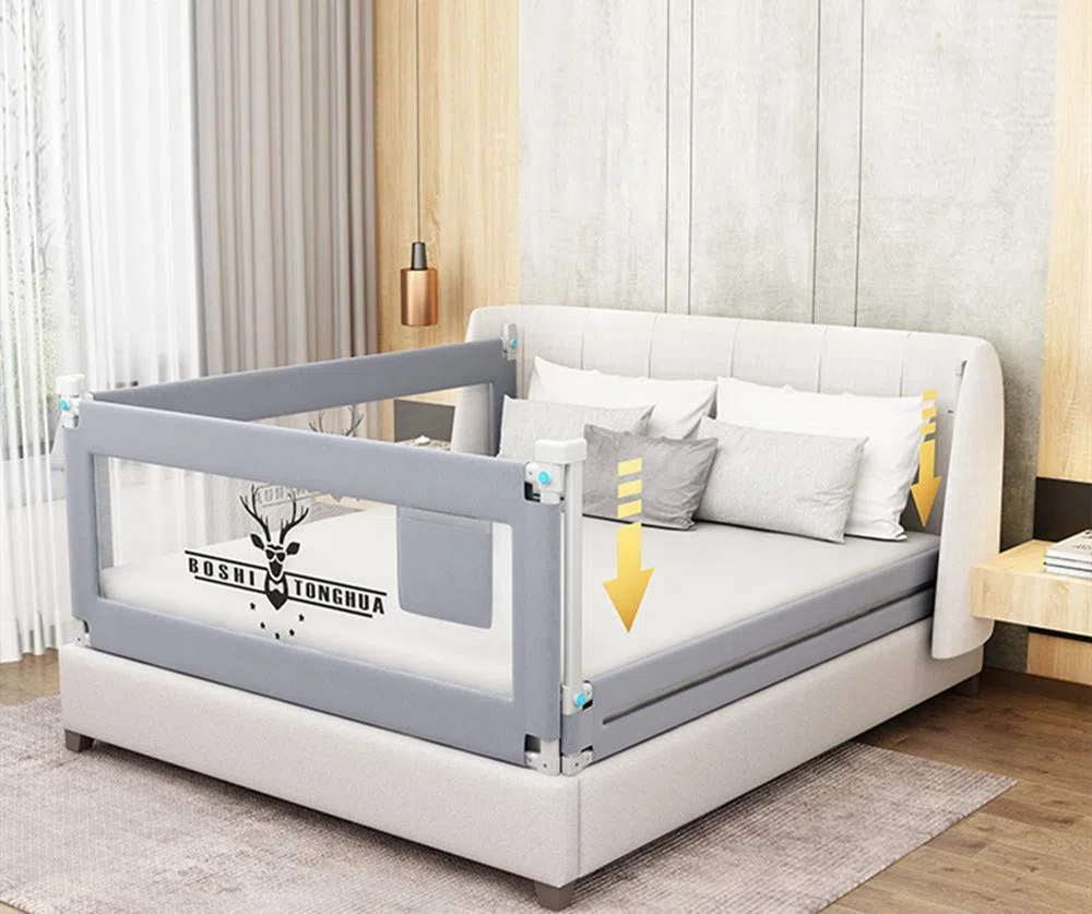 Bettgitter für Kleinkinder, extra lang, herunterklappbar, Sicherheits-Bettgitter mit Liebe-Muster, Kinderschutzgitter für Doppelbett, volle Größe, Queen-King-Size-Bett (1 Seite, 150 cm L)