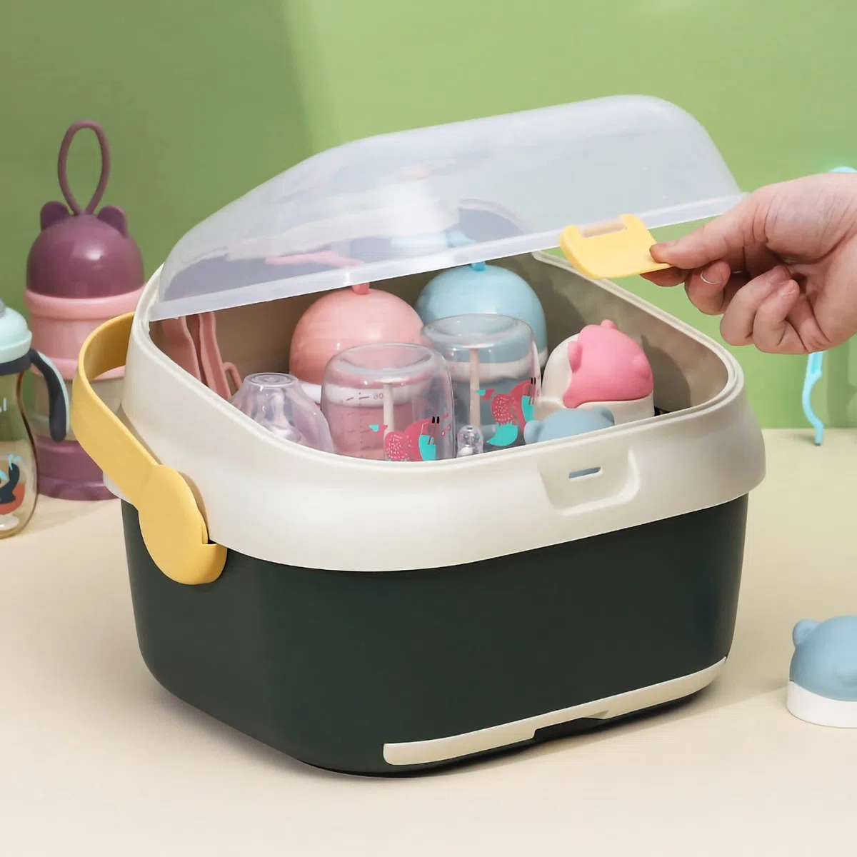 Babyflaschenhalter,Trockenständer Babyflaschen et Aufbewahrungsbox für Kleinkinder, mit Deckelabdeckung,Abtropfgestell für Babyflaschen,Tragbarer Babyflaschen Box Organizer