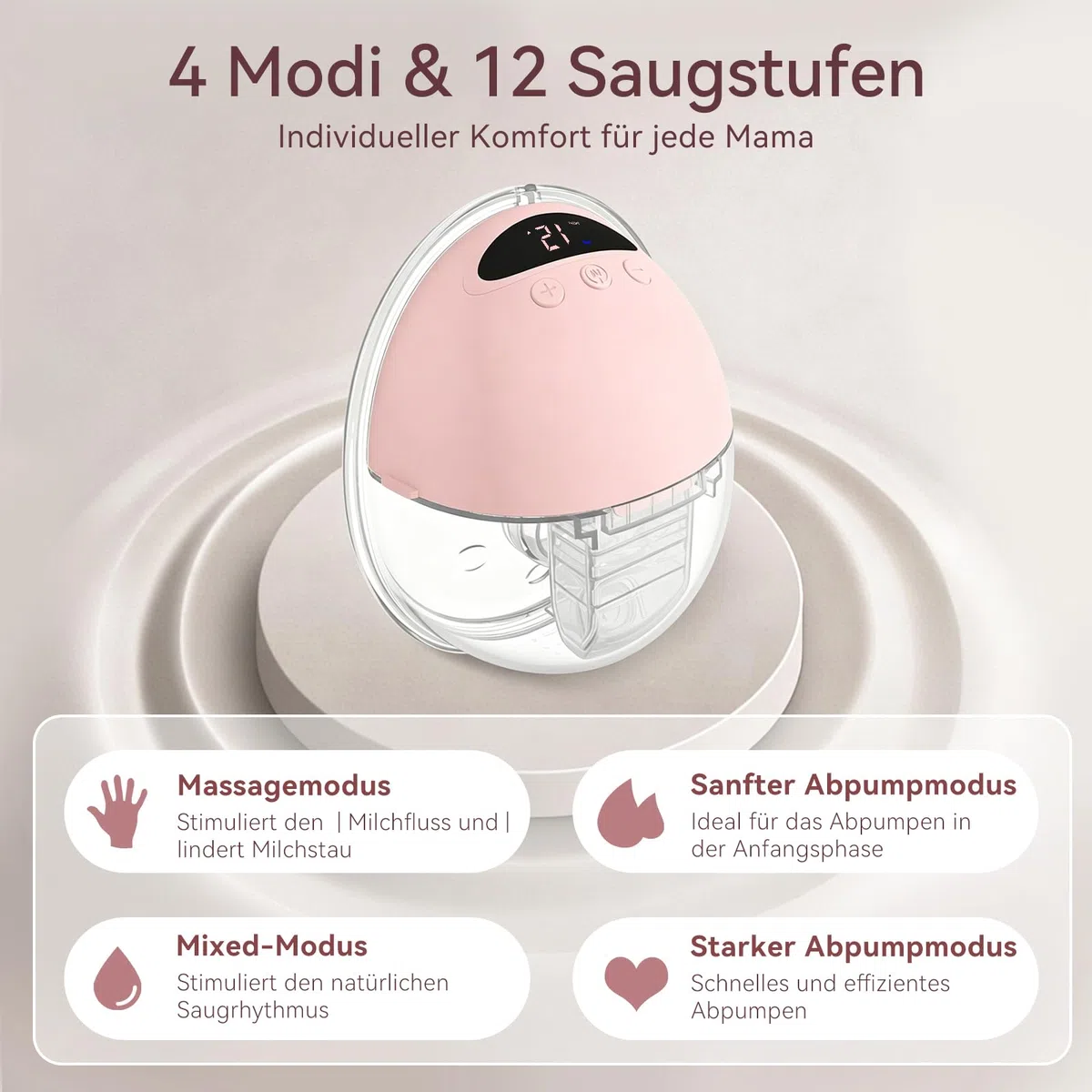 Milchpumpe Elektrisch Handsfree, Tragbare Milchpumpe Freihändig & Leise, 4 Modi und 12 Saugstufen, Wiederaufladbare Elektrische Milchpumpe mit 19/21/24 mm Flansch