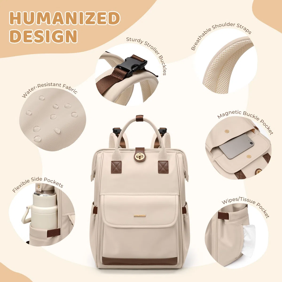 Wickeltasche, Rucksack, multifunktional, wasserabweisend, mit Haken, lässige Wickeltasche zum Aufhängen für Mütter