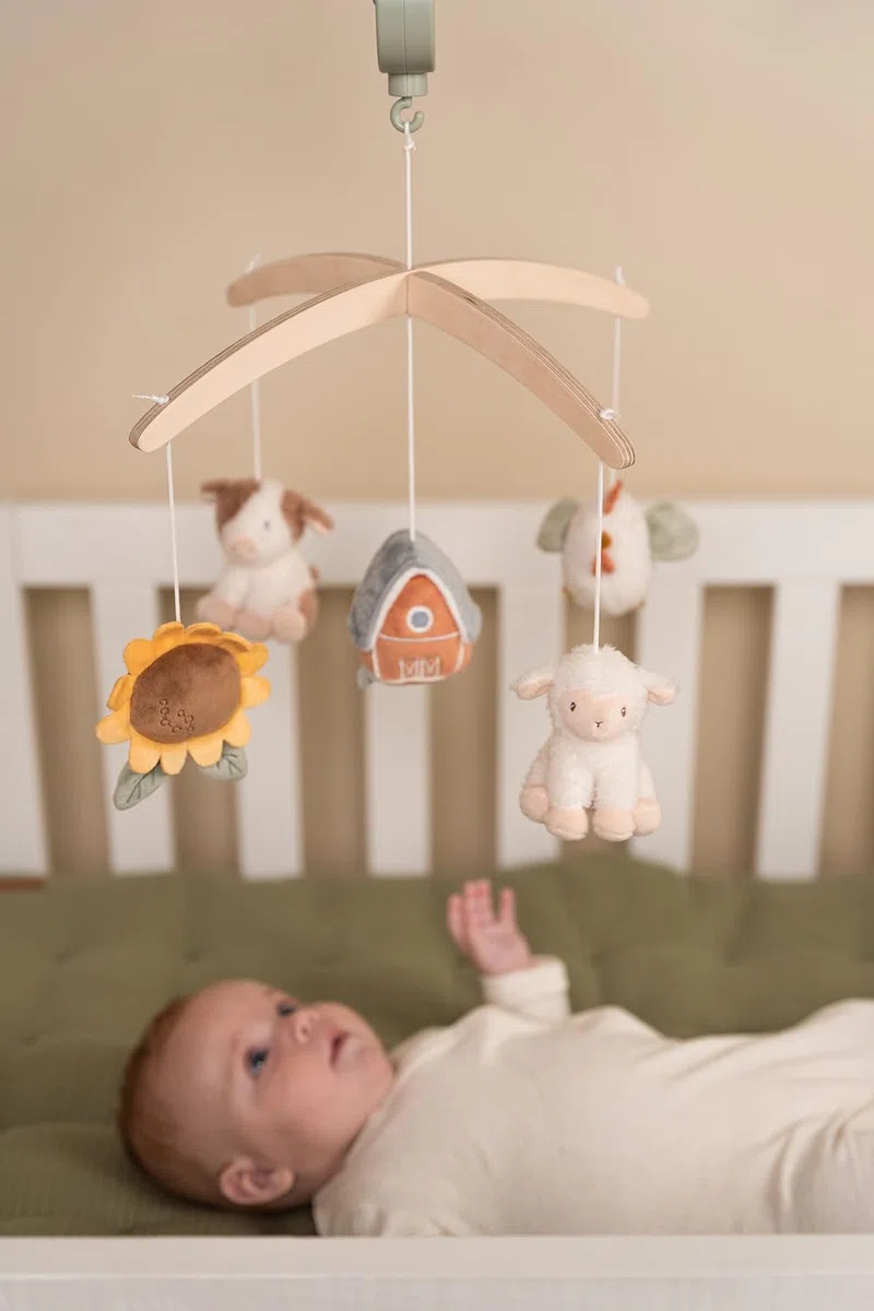 Little Dutch Mobile Musik Spieluhr mit Holz Halterung für Babybett - Little Farm