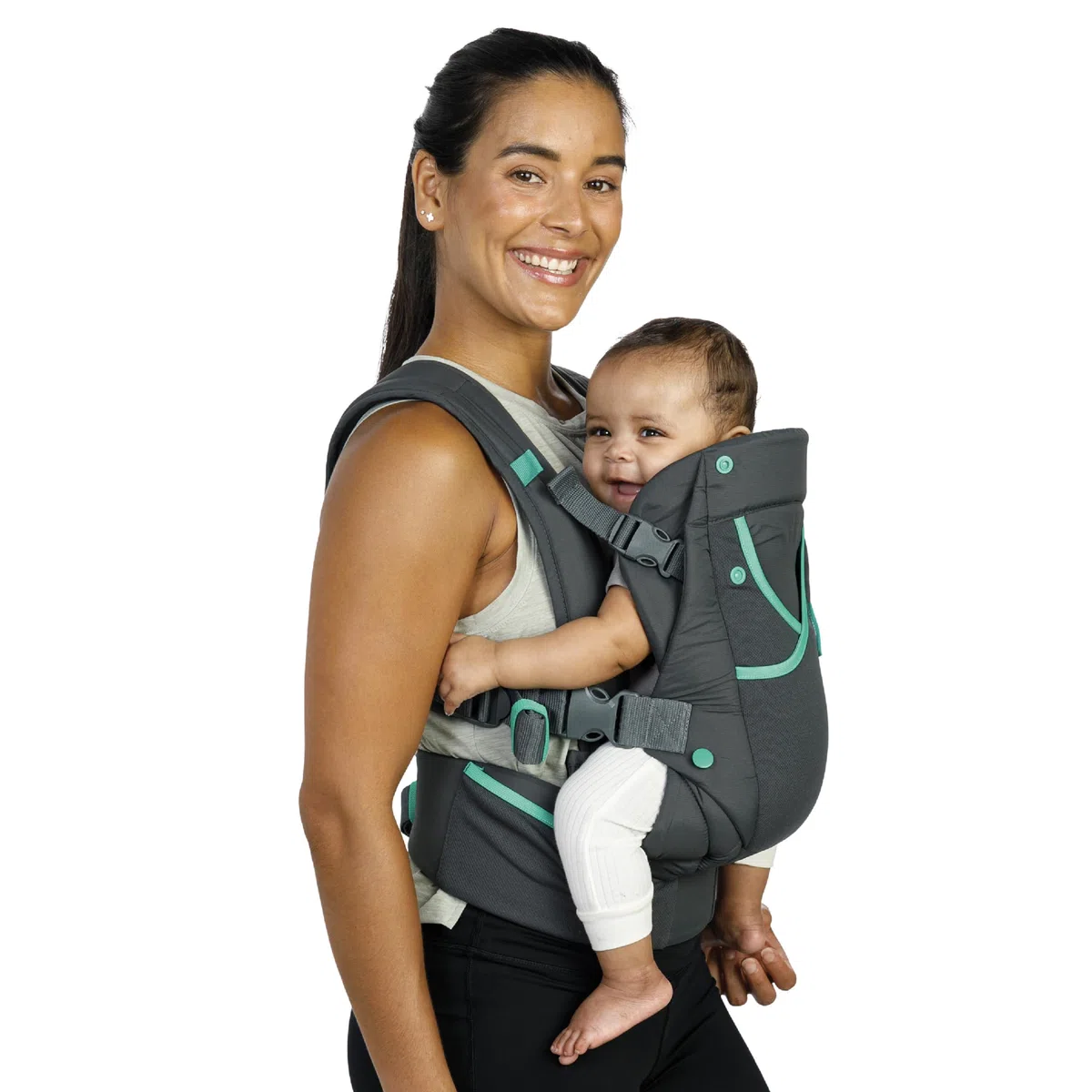 Infantino Carry On Active Babytrage, Ergonomische Multi-Taschen-Babytrage für Neugeborene bis Kleinkinder 3,6–18,1 kg mit Gepolsterten Trägern, Stauraum am Lendengurt, Grau