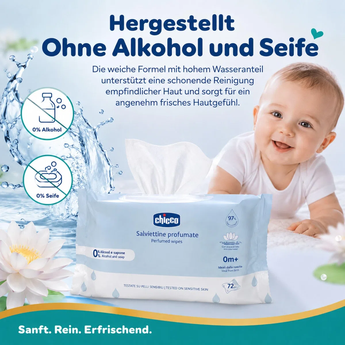 Chicco Feuchttücher Multipack, Set Windel Blaubär | Kinderhaus Blaubär: ohne Alkohol & Seife, mit Lotuswasser, für empfindliche Haut, 72 Tücher
