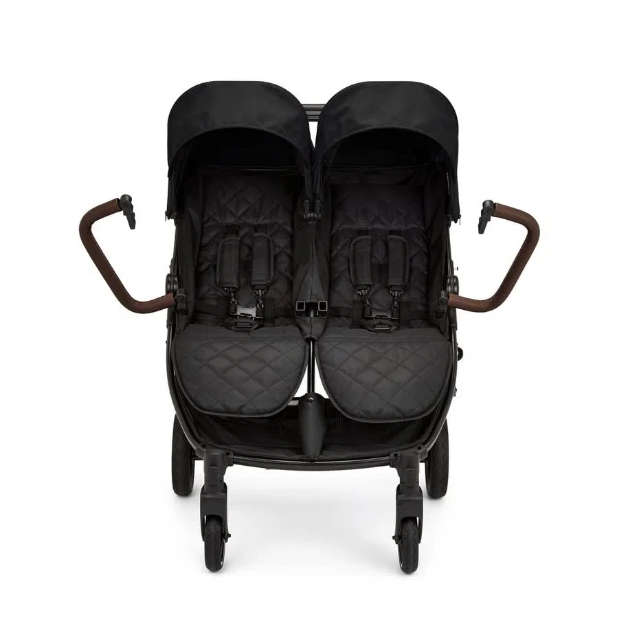 Ickle Bubba Venus Prime Doppelkinderwagen - geeignet von Geburt bis 15 kg (ca. 3 Jahre), leichter, faltbarer Zwillingskinderwagen mit Neugeborenenkokon, 2 Fußwärmern und Regenschutz (Schwarz)