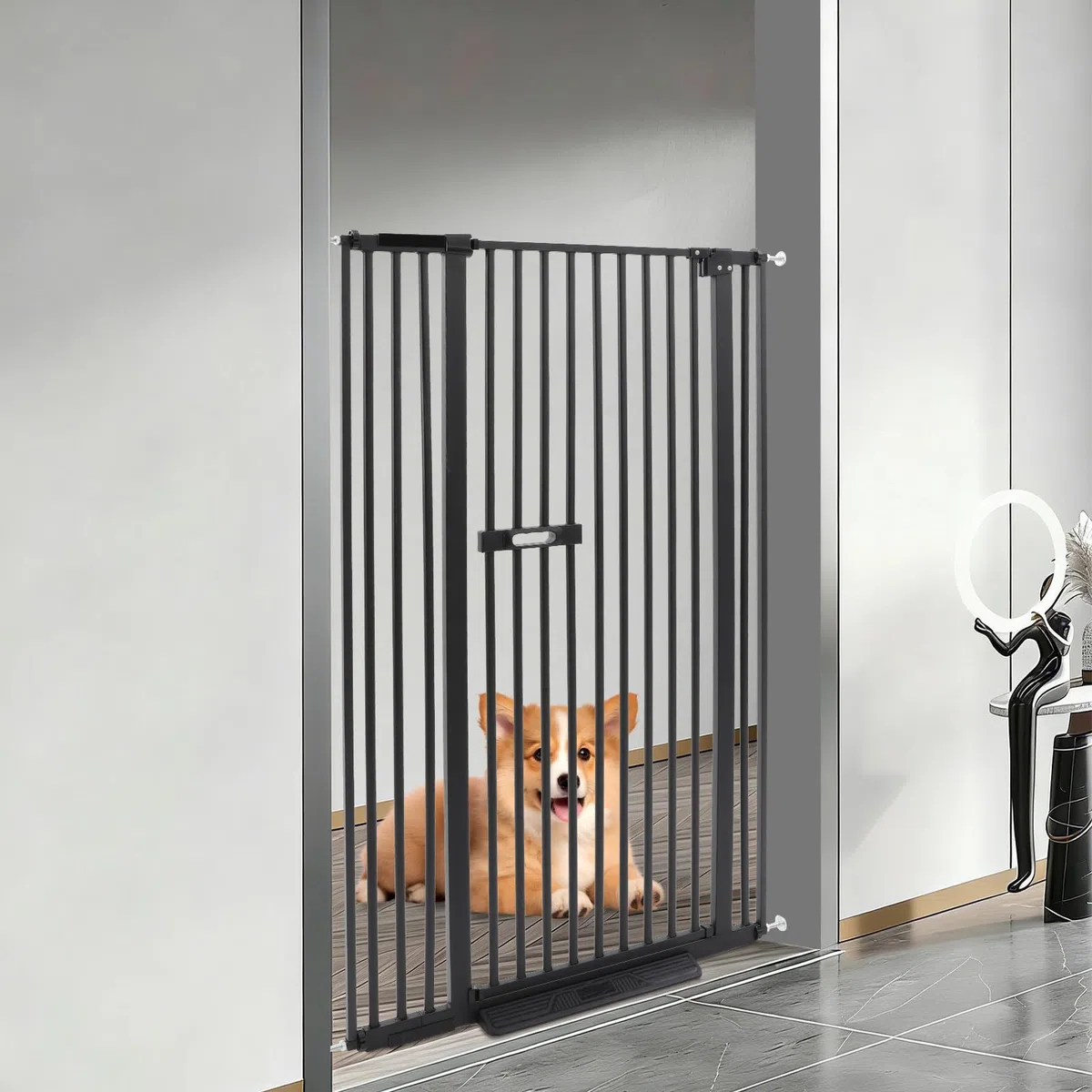 Treppenschutzgitter Haustier 86-95 cm, extra hohes Türschutzgitter 150 cm mit automatischer Schließfunktion & Einhandbedienung, Absperrgitter ohne Bohren für Hunde & Katzen