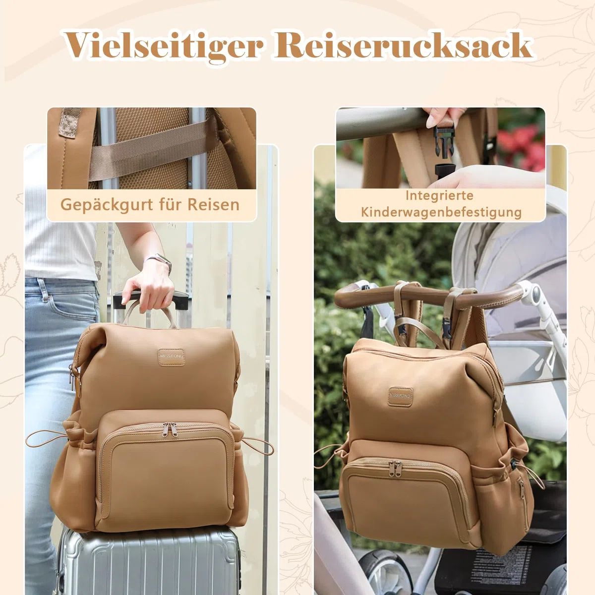 MISS FONG Baby Wickelrucksack Wickeltasche, Wickelrucksack Groß Rucksack Babytaschen Wickeltasche Organizer Neopren Lässig Wickelrucksack mit 12Taschen & Wickelunterlage MamaTasche für Papa