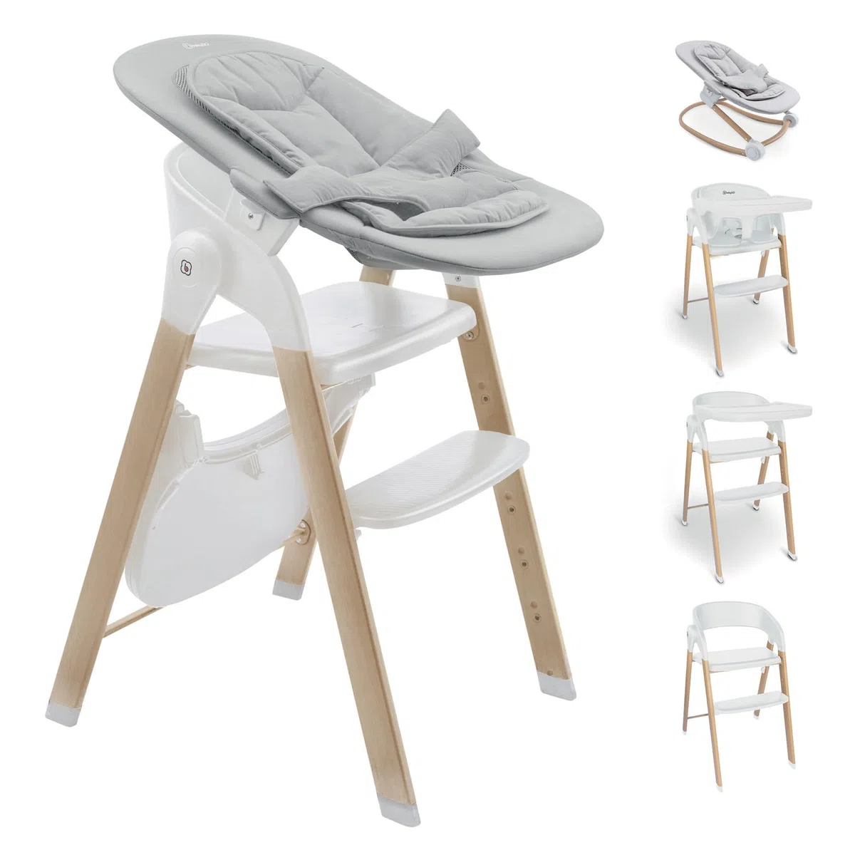 babyGO Levels Hochstuhl Newborn – mitwachsender Hochstuhl, klappbar, belastbar bis 110 kg, verstellbare Fußstütze, abnehmbarer Tisch (Weiß)