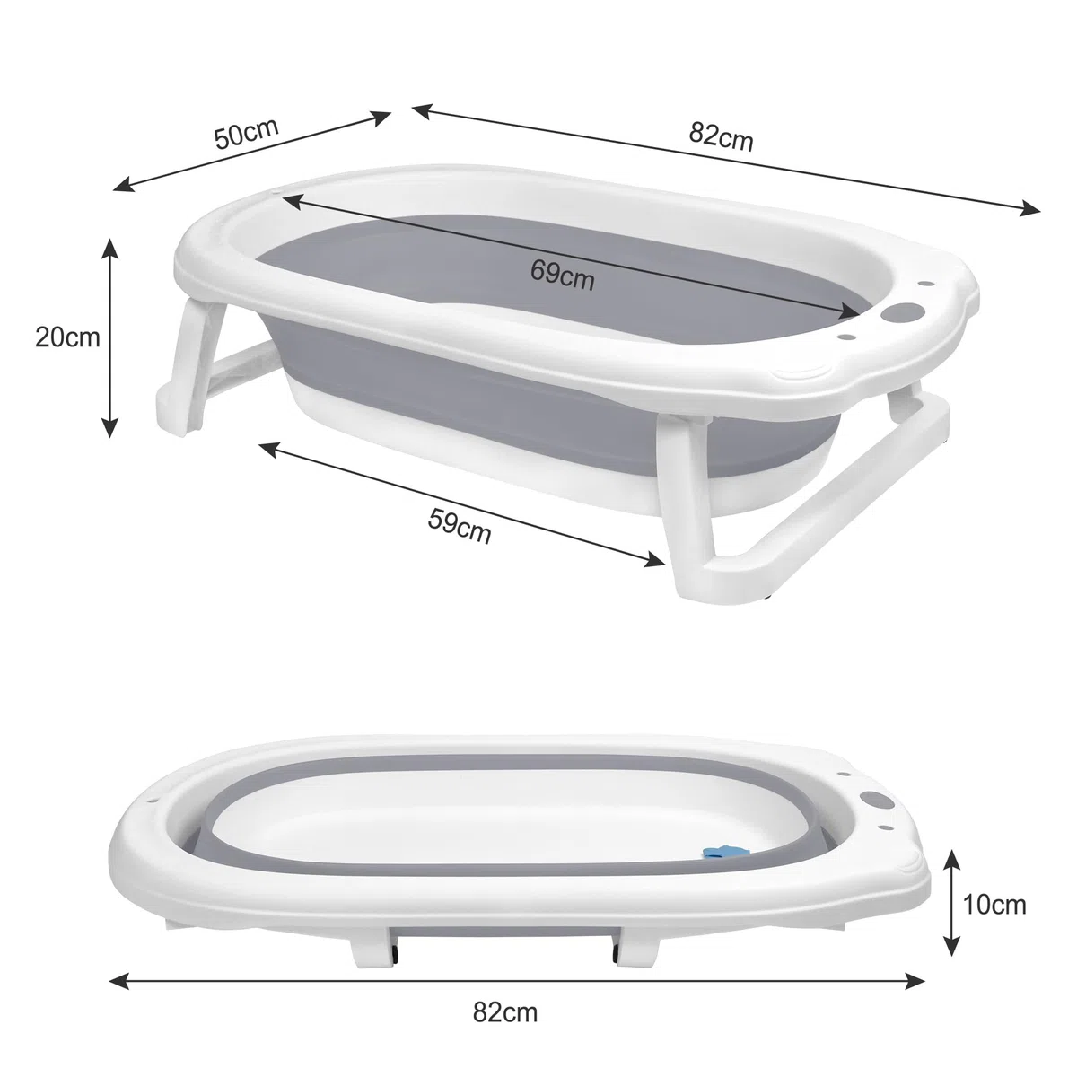 Faltbare Baby Badewanne, klappbare Babybadewanne, Rutschfeste Tragbare Reisedusche Badebecken mit rutschfester und Ergonomischem Kissen für Neugeborene bis Kleinkinder, Anthrazit