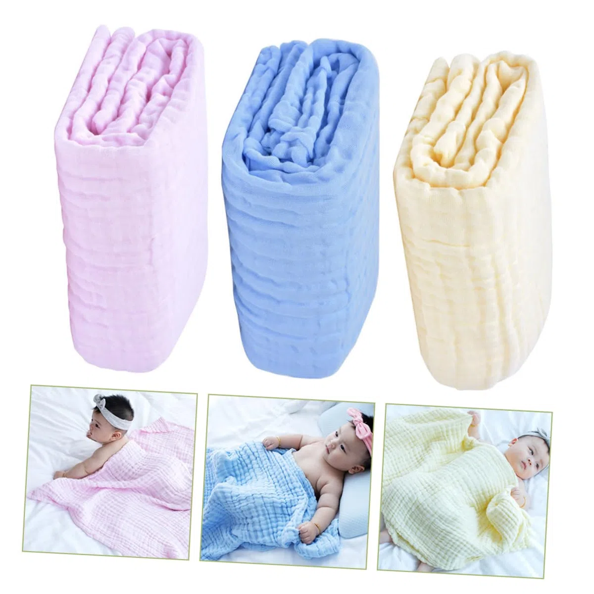ibasenice 3 Stück Babydecke aus Baumwolle Unisex Atmungsaktive Puckdecke Leicht für Jahreszeiten Babybadetuch