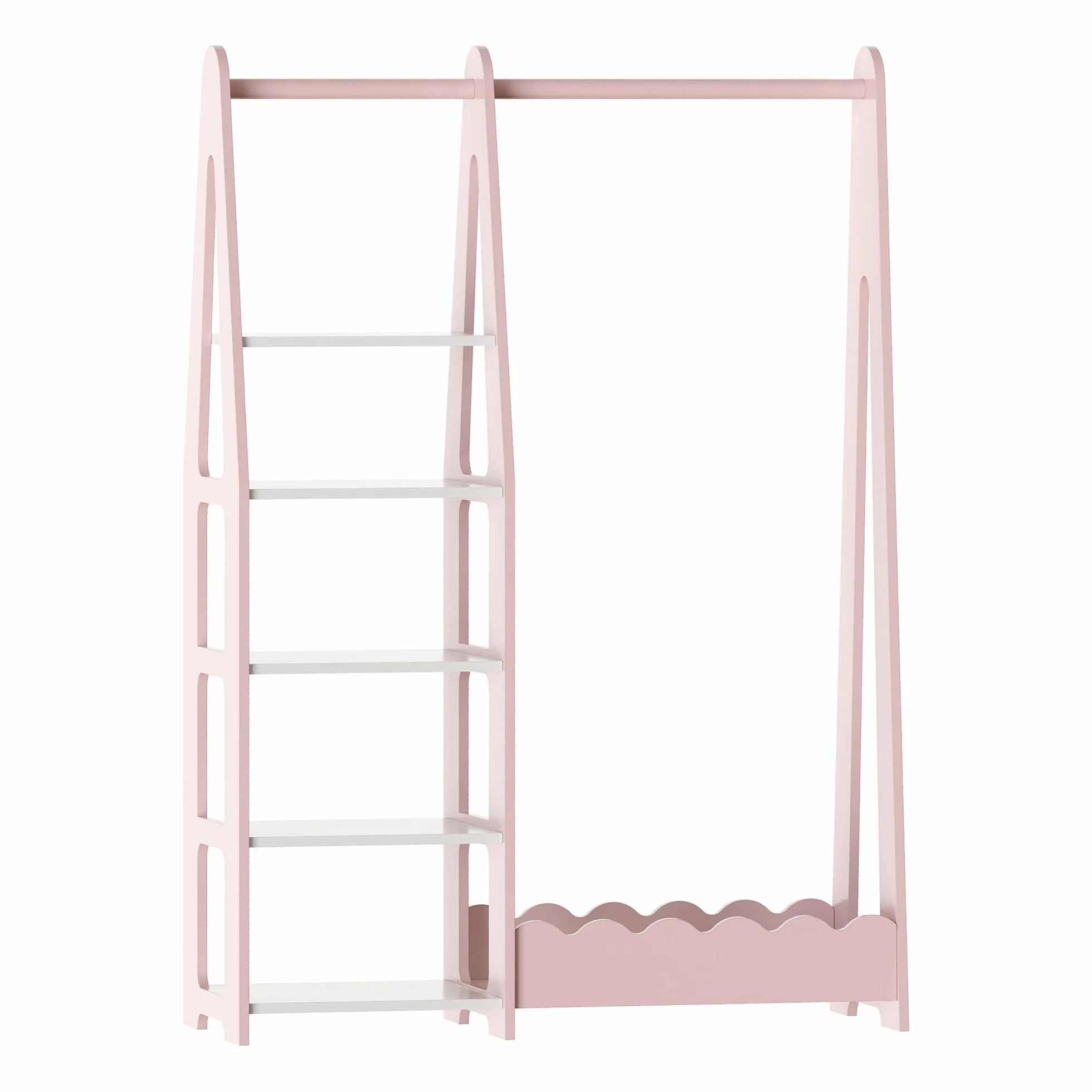 [en.casa] Kindergarderobe stehend Vestnes Kinder Kleiderschrank mit Kleiderstange 114 x 77 x 30 cm Kleiderständer mit Regal Wellendesign Cotton Candy/Weiß
