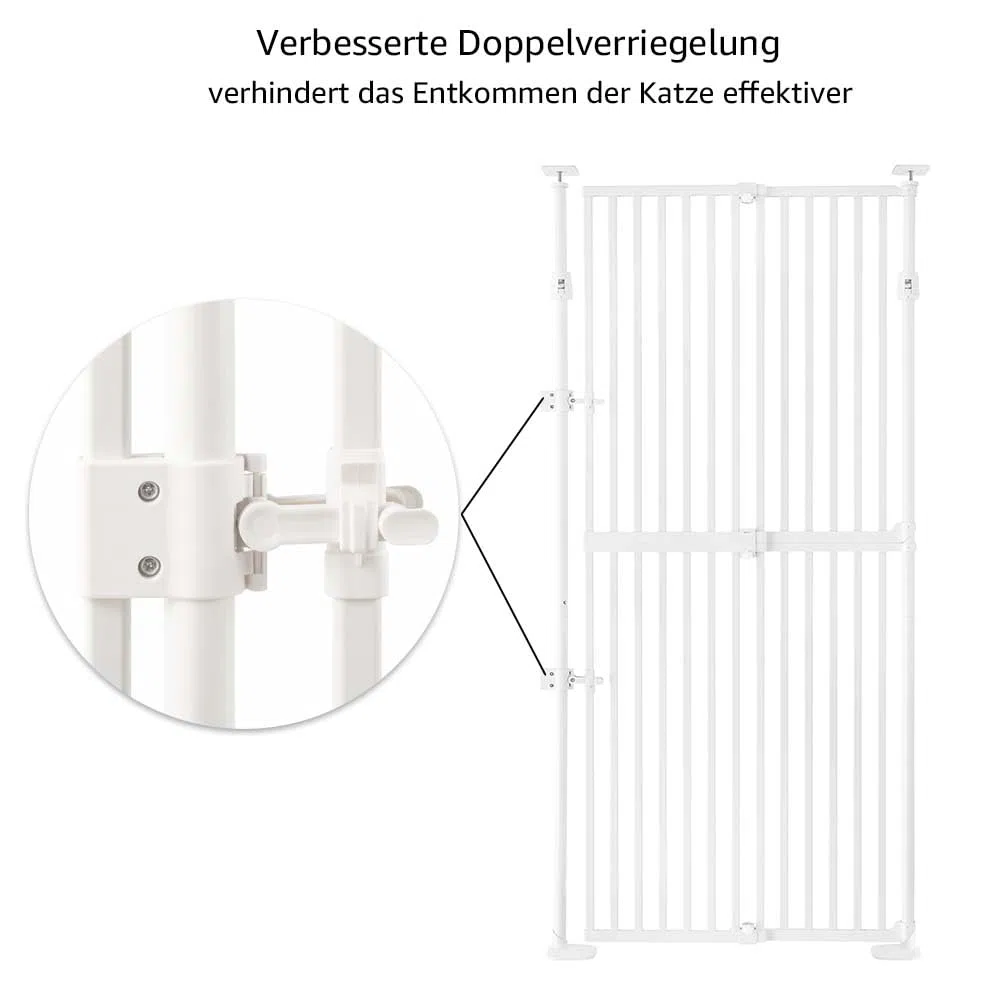 Unipaws Katzenschutzgitter 190 cm extra hoch, automatisch schließend, ohne Bohren, 53–86 cm Breite, Weiß