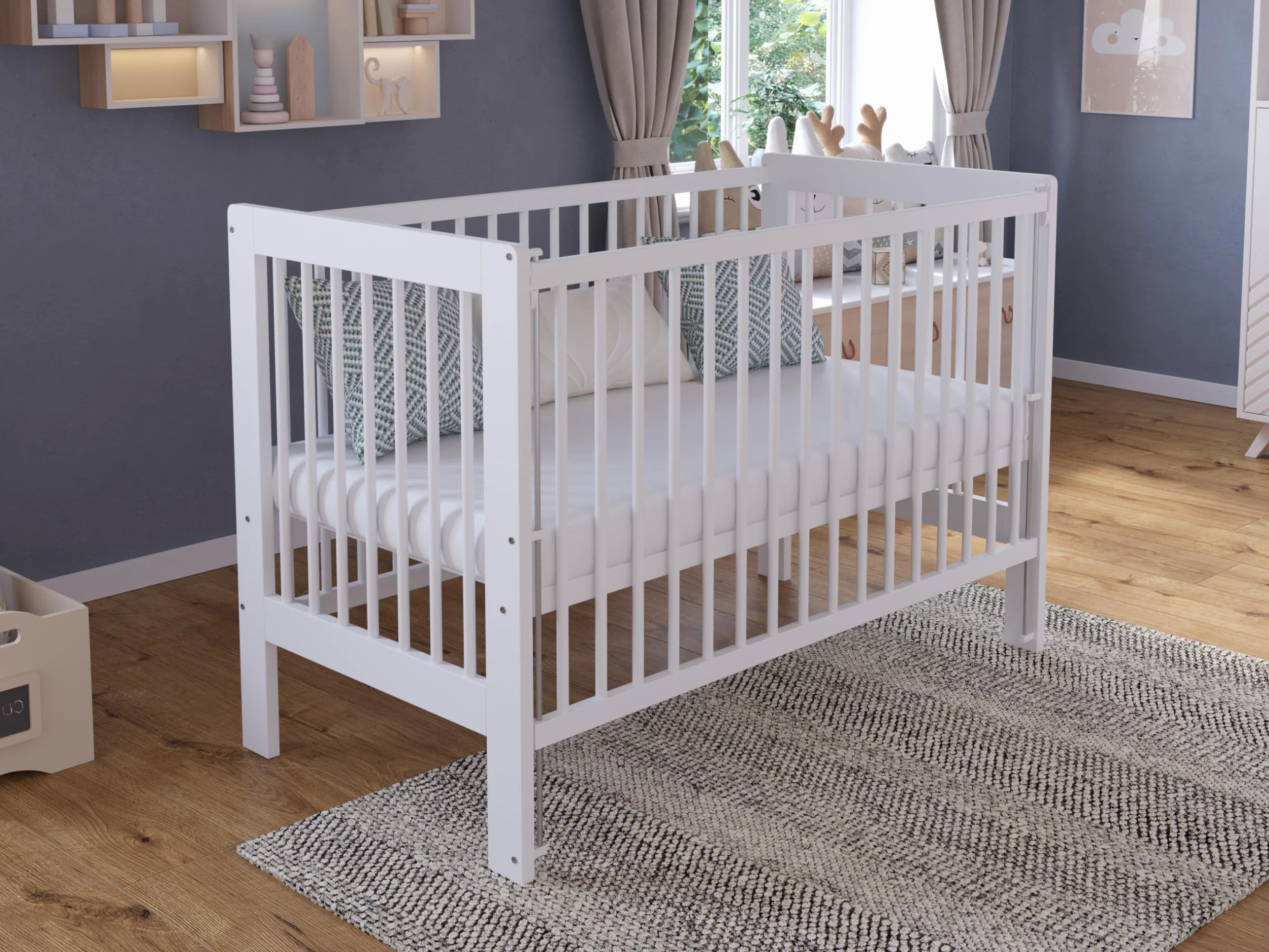 Love For Sleep Babybett Beistellbett 120x60cm mit Sicherheitsbarriere Umwandelbar Weiß NOVA Kinderbett Baby Bett Holz - Kinderbett Babybett, Mitwachsend Gitterbett Baby Bed