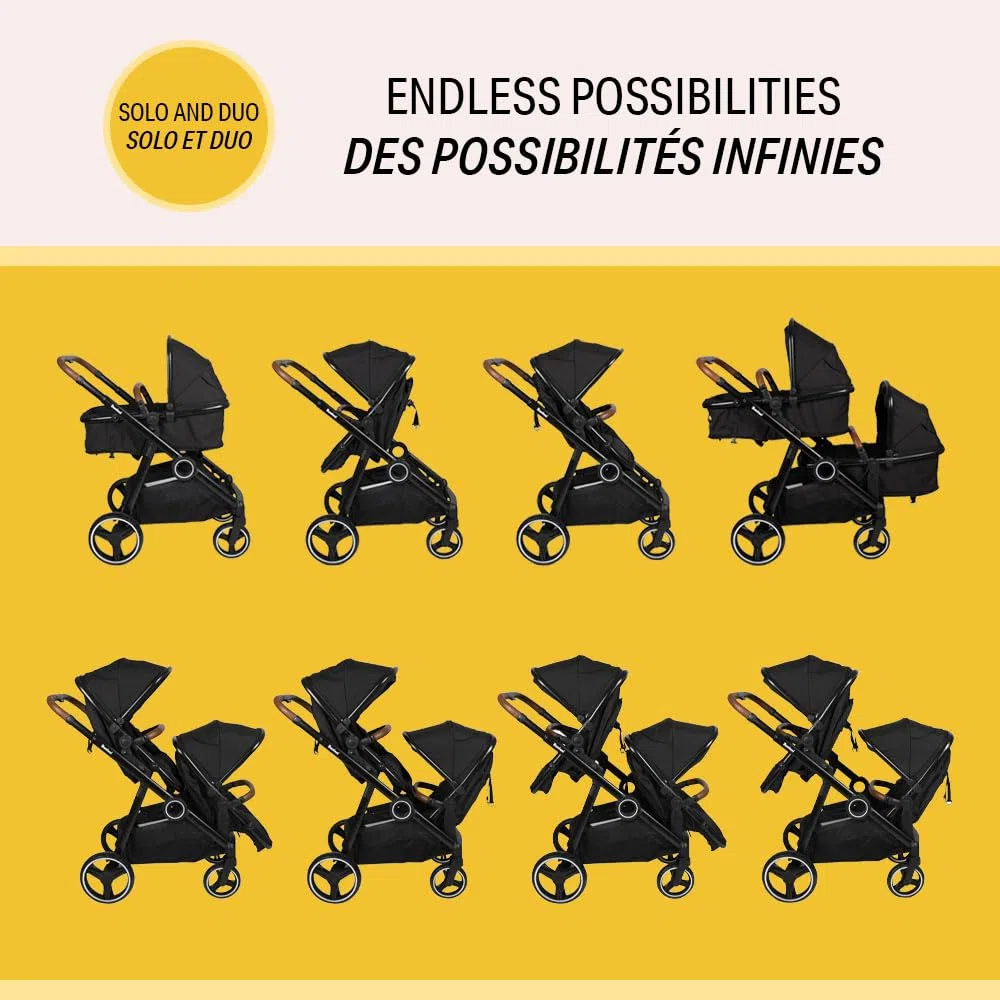 Baninni Luiz Geschwister Kinderwagen Zwillingswagen Sitz Umbaubar in Babywanne für Neugeborene, Schwarz